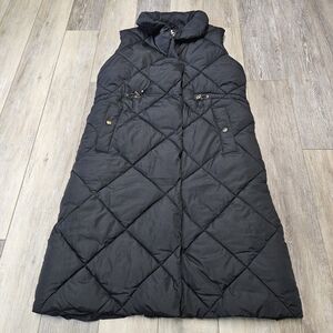 Saint & Sinner Penguin Puffer Longline Quilted Vest Black Women's Large Pockets